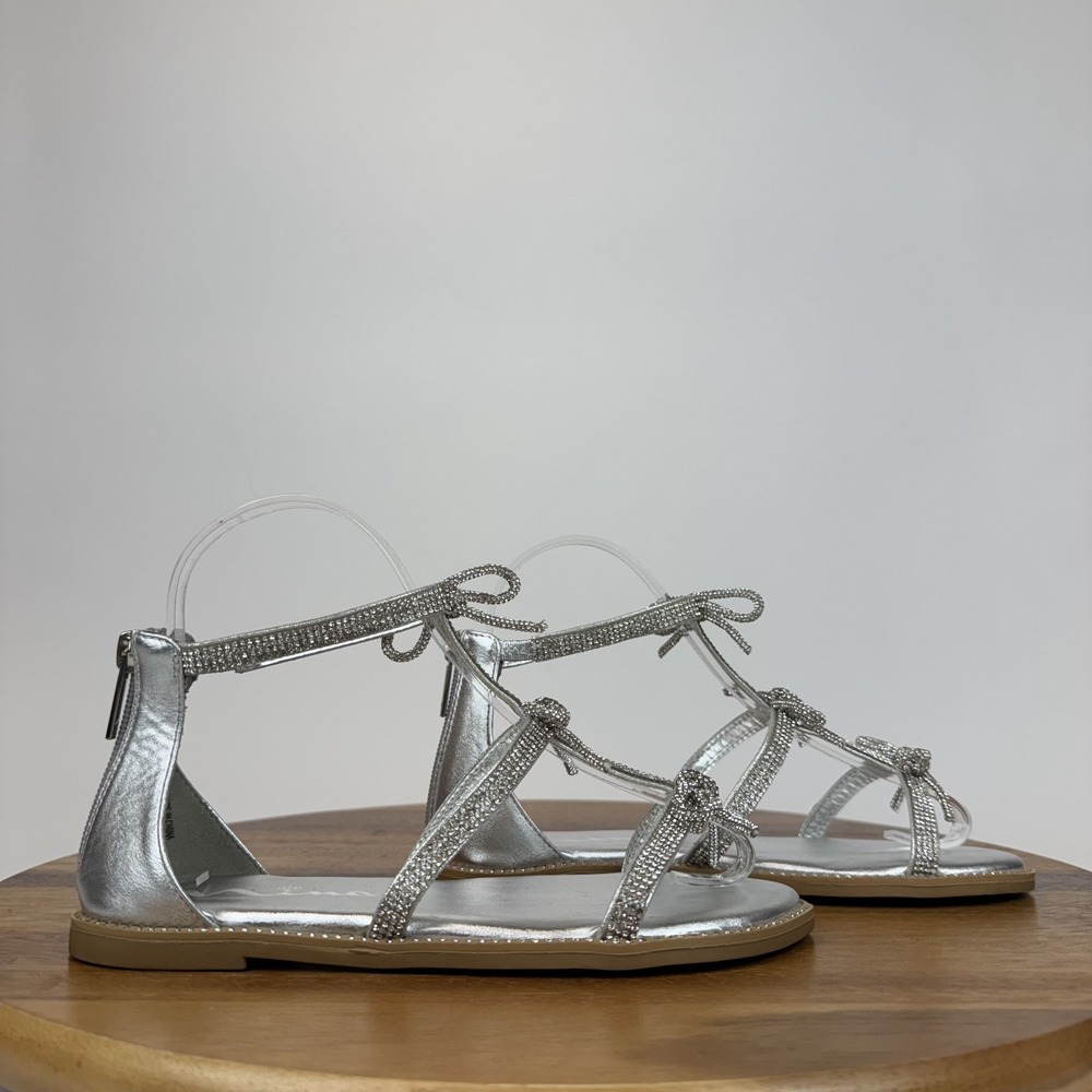 New Big Kids Nina Solace Silver Breathable Rhinestone‎ Zippered Sandals Size 3 Y